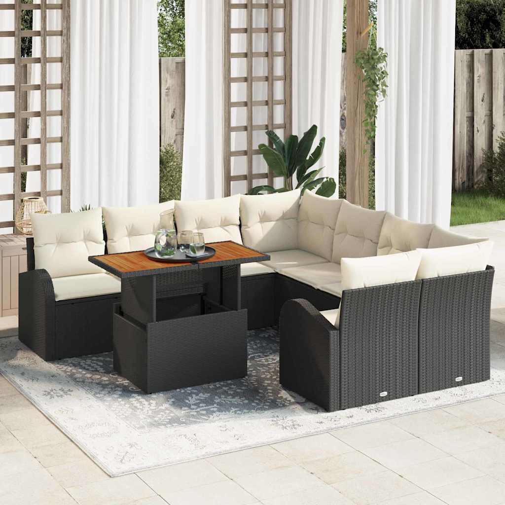 9 Piece Garden Sofa Set with Cushions in Black and Cream