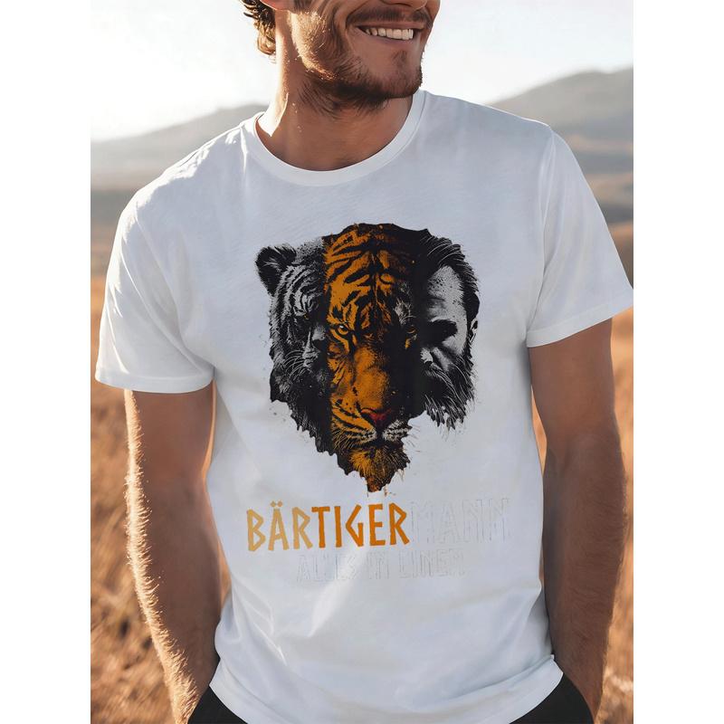 Bartigermann Alles In Einem Bear Tiger Viking for Man T-Shirt, Black for Men Women Unisex All Season Funny T-Shirt, 180g