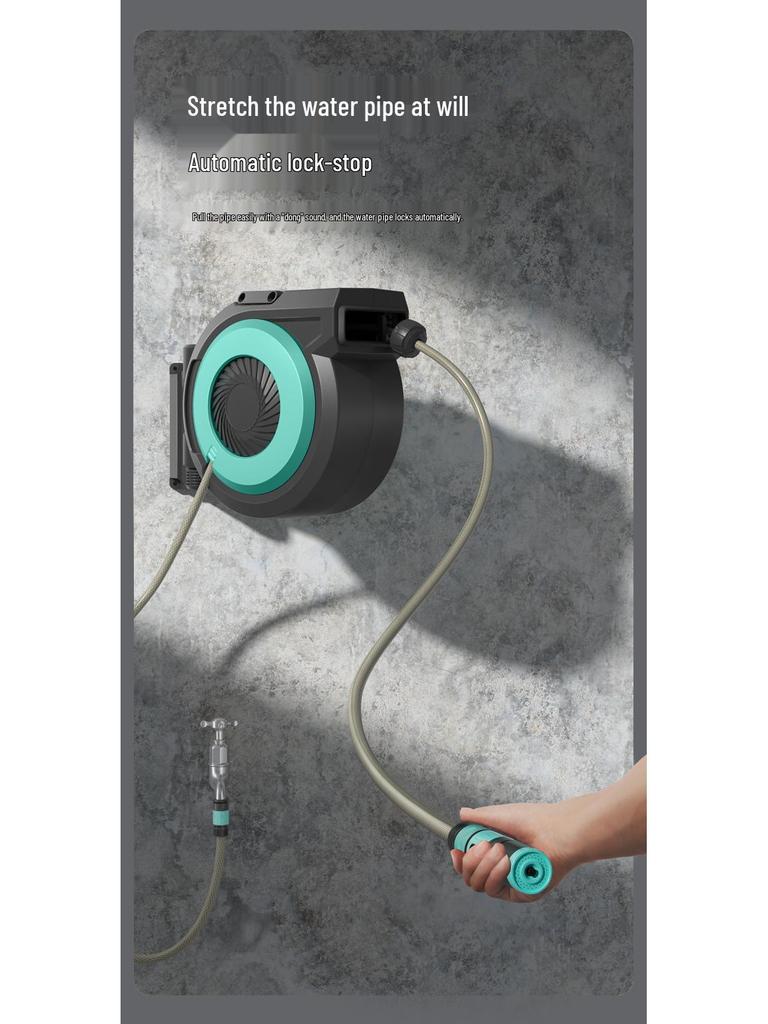 Automatischer Wandmontierter Einziehbarer Gartenschlauchaufroller mit Hochdruck-Wasserpistole zum Gießen, Autowaschen und Reinigen des Bodens