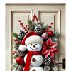 Snowman Door Hanging with Scarf Winter Snowman Xmas Wreath for Front Porch Indoor Outdoor Holiday Decor