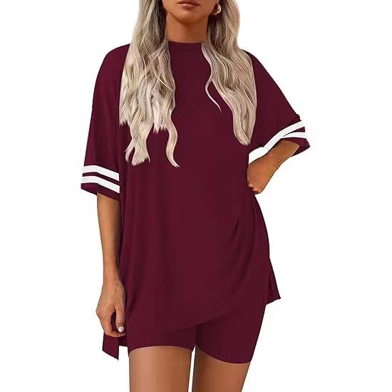 2026 Comfortable Women's Casual Round Neck T-shirt & Elastic Waist Shorts Set