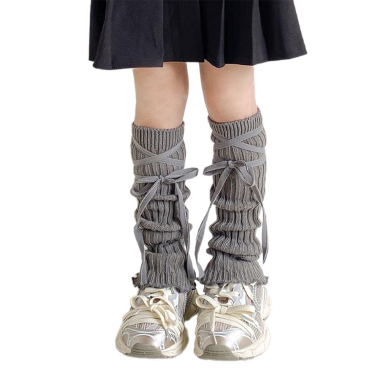 Sock Sleeves Fashionable Tie Bowknot Girls Stackable Socks Comfortable Leg Cover for Daily Wear and Parties