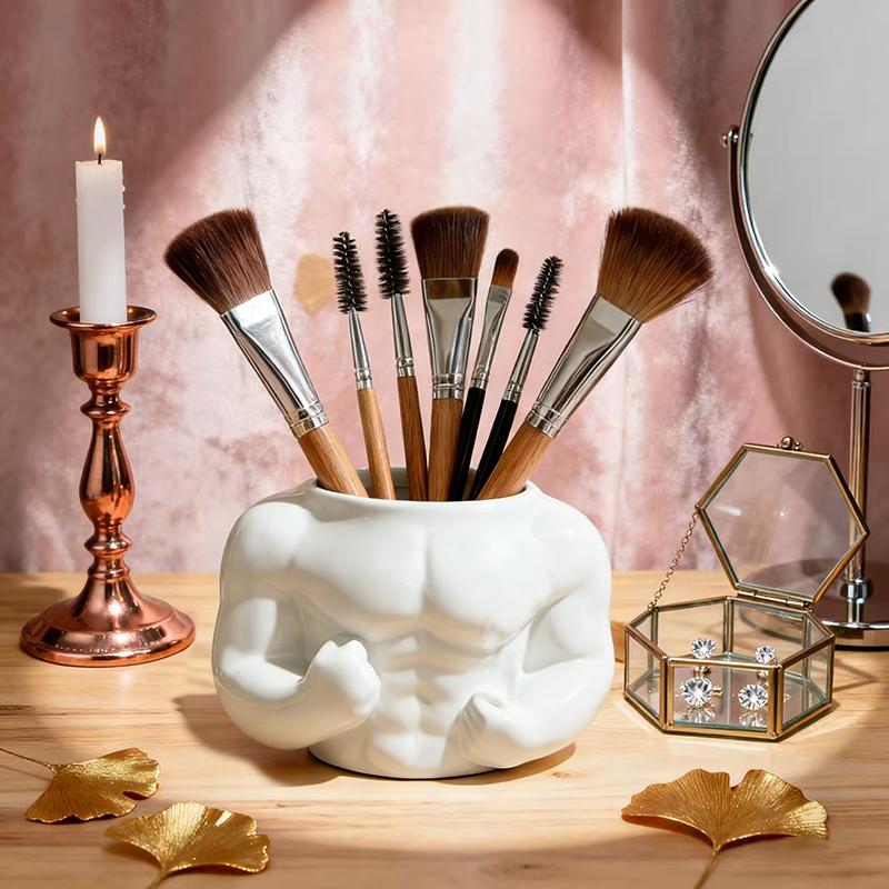 Creative Muscle Man Makeup Brush Cylinder Home Storage Ornament Office Desktop Decoration Makeup Brush Organizer Souvenir Gift