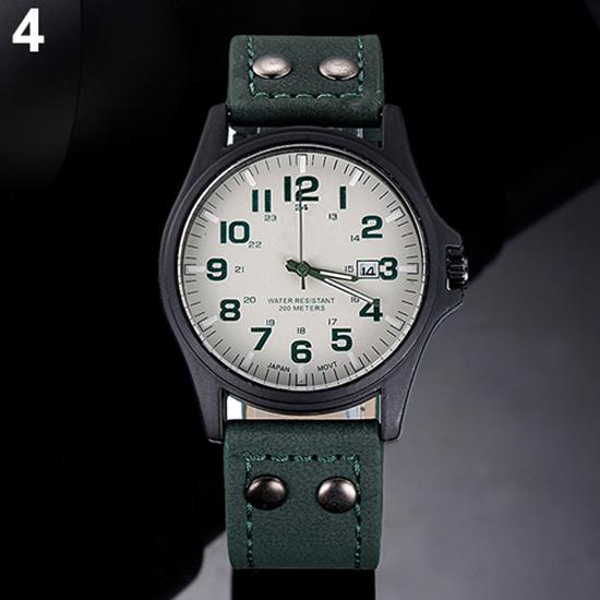 Orologio militare al quarzo sportivo con cinturino in pelle, datario, vintage, classico, da uomo