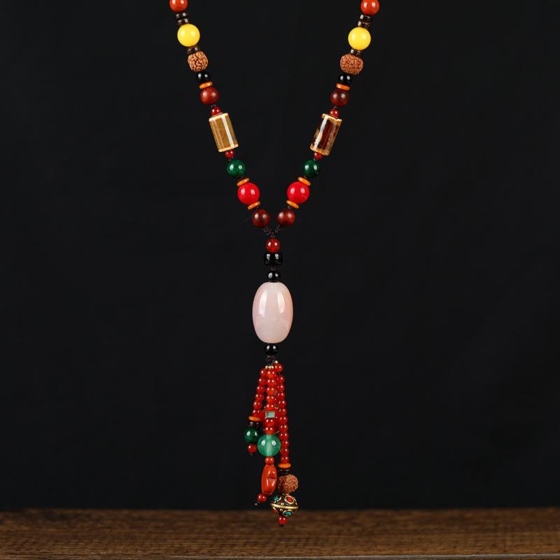 

Ретро высококлассная подвеска-цепочка для свитера из агата, этнический стиль, женское длинное универсальное ожерелье с бахромой, темпераментная подвеска-украшение