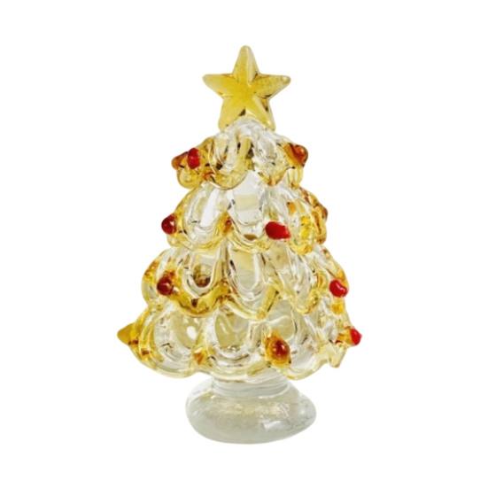 Festive Desktop Ornament Glazed Glass Christmas Tree Figurine, Handcrafted Modern Holiday Table Centerpiece for Display, Colorful Gift Friends