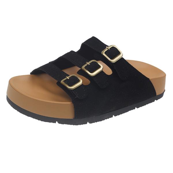 Fashion Shoes Women Female Slippers Platform Low Flock Slides Fashion Soft 2025 Beach Luxury Rome Hoof Heels Rubber Casual PU Fabric