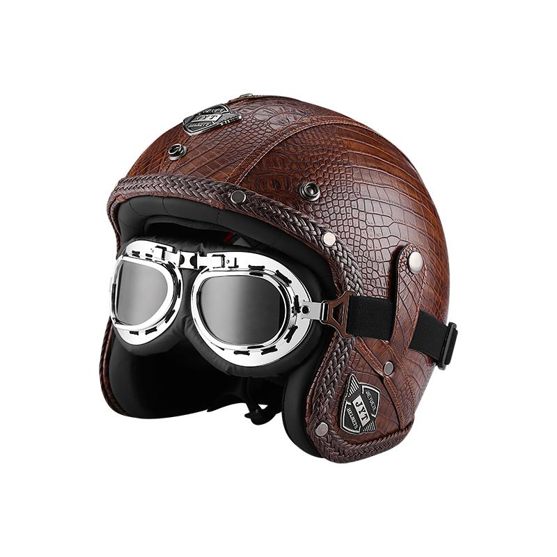 Retro Motorcycle Helmet PU Leather Open Face Chopper Bicycle Helmets Classic Casco Moto Vintage Capacete De Moto Helmet ECE DOT