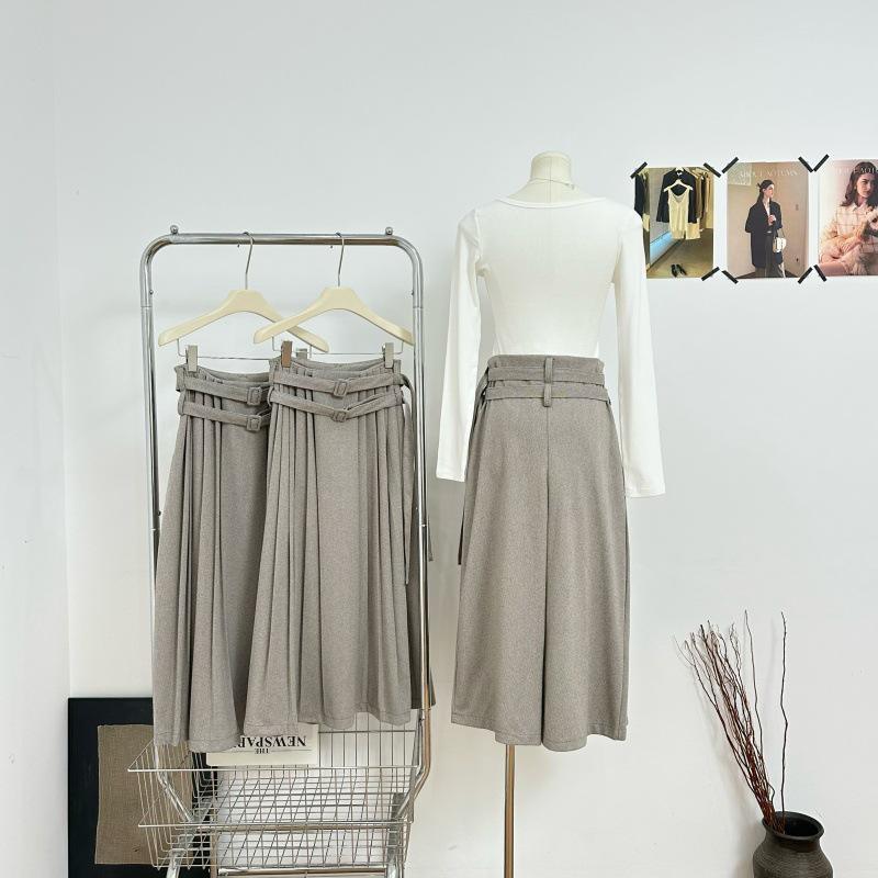 Ouyang Iron Tower Sunset Herringbone Retro Suit Lace-up Long Pleated Skirt for Women
