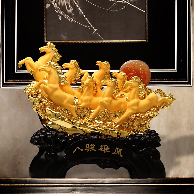 Creative Chinese Style Lucky Eight Horses Resin Auspicious Gifts Home Crafts Living Room Desk Ornaments Statue Opening Gifts