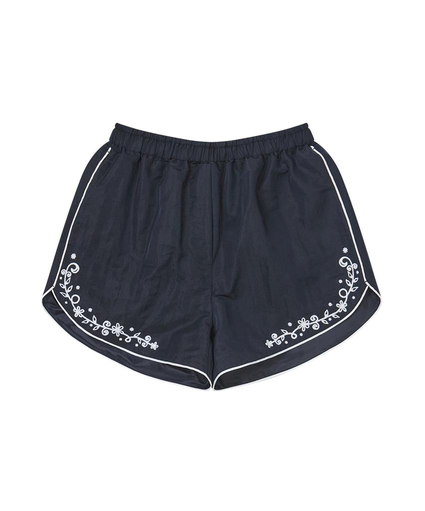 CENTAUR.KR Flower Needlework Nylon Shorts_Navy