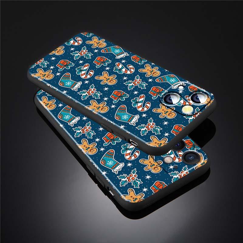 Weihnachts-Cartoon-Muster Handyhülle für Apple iPhone 17 16 16E 15 14 13 12 11 Pro Max Plus Schwarzes Weiches Silikon