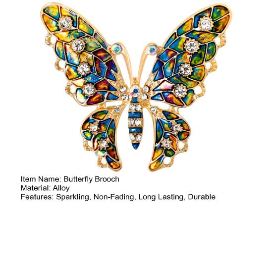 Butterfly Brooch Pin with Sparkling Rhinestones Rustproof Anti-oxidation Decorative Brooch Stylish Accessory Pin Jewelry Gift