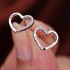 Elegant Rhinestone Heart Stud Earrings - Simple Metal Jewelry for Women