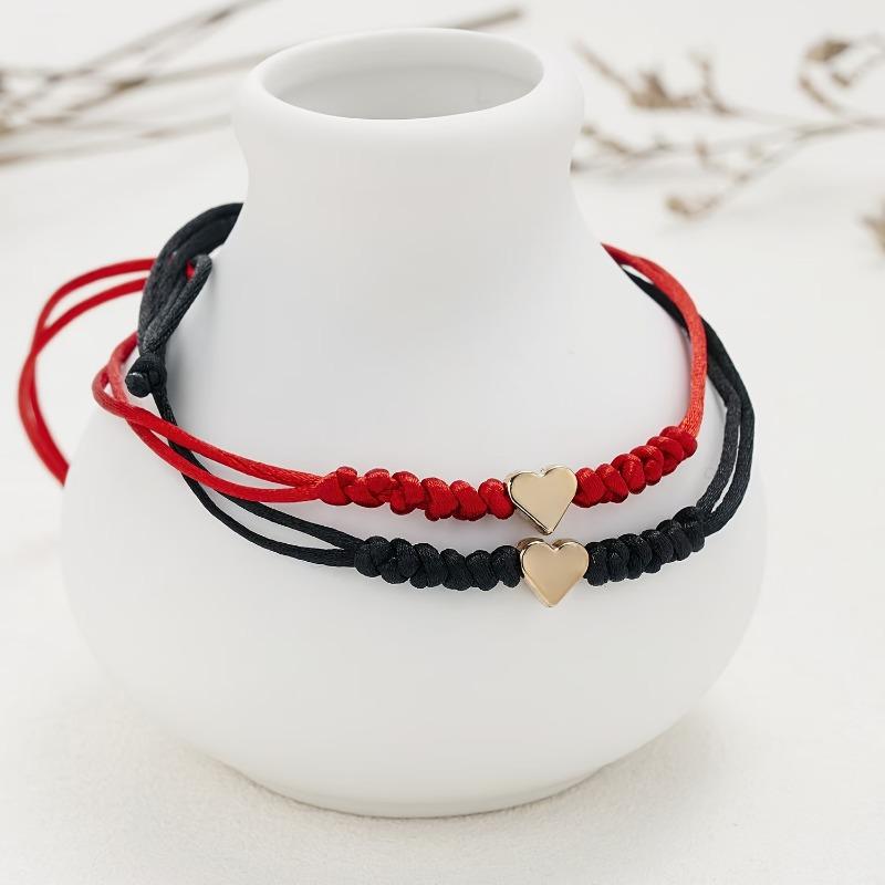 Braccialetto Cuore Regolabile alla Moda - Corda Rossa Fatta a Mano, per Coppie Decorazione Casual