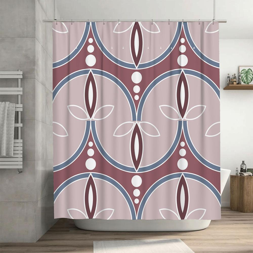 Bath Curtain Shower Decoration Modern Geometric Design Pattern Pink Blue White Stripes Waterproof Fabric for Home Bathroom Decor