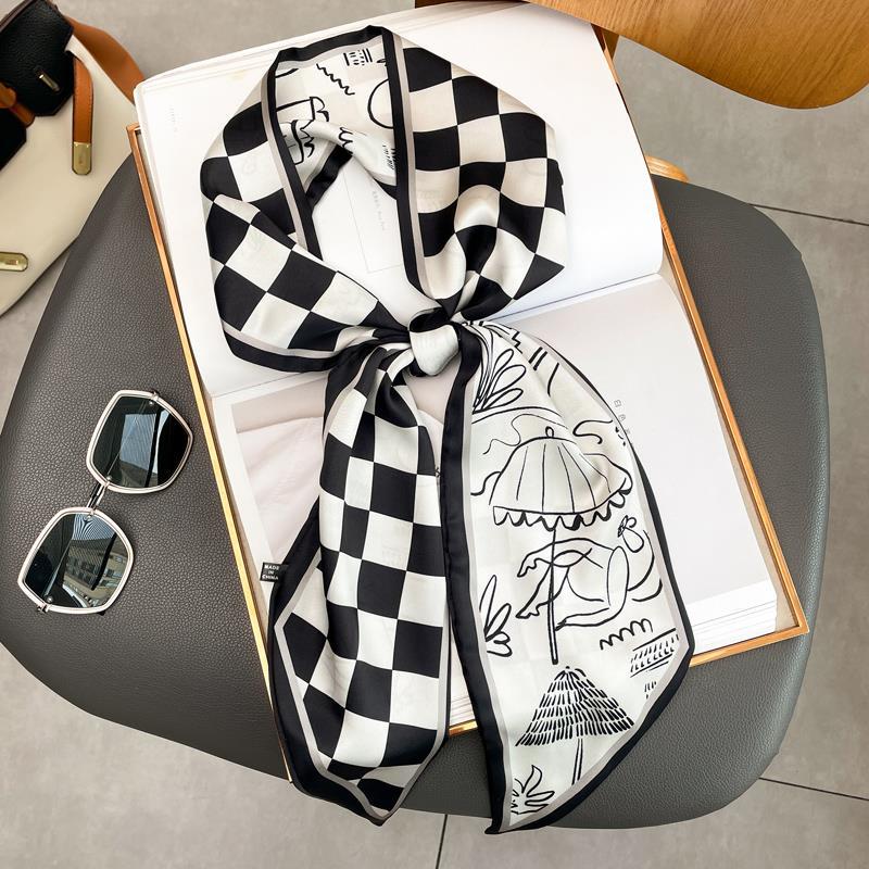 Luxury Long Silk Scarf Female Floarl Print Thin Narrow Scarf Bag Hair Band Ribbon Scarfs Women Neckerchief 15*150cm