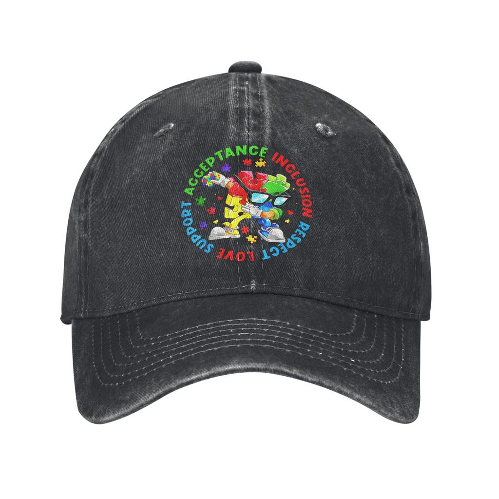 Unisex Autism Awareness Respect Love Support Print Hat Vintage Distressed Denim Washed Baseball Cap Adjustable