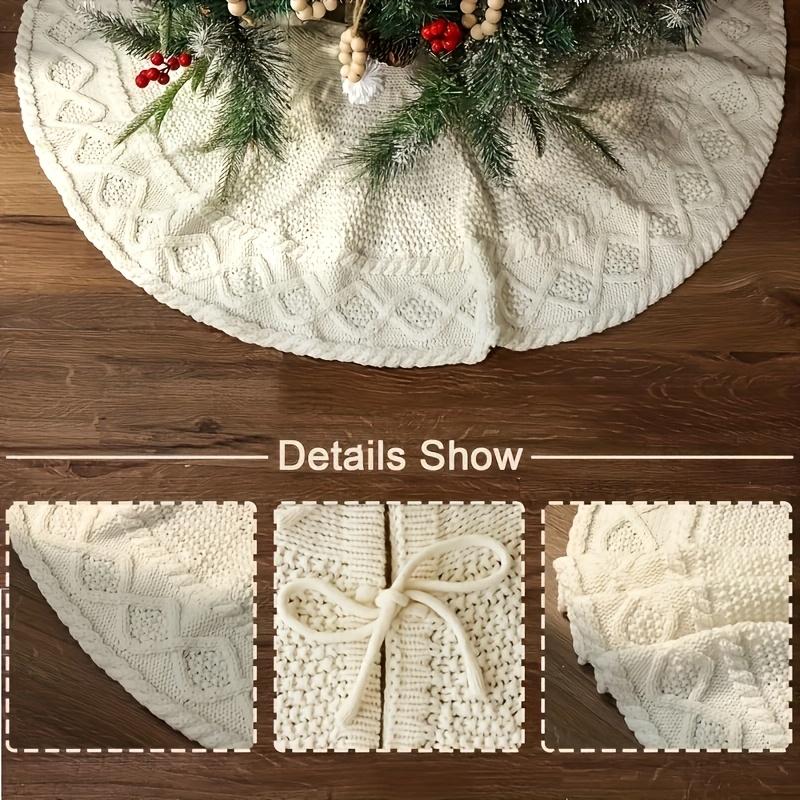 1pc Country Style Cream Knit Christmas Tree Skirt Trim Polyester, Drawstring Closure - Perfect Suitable for Holiday Home