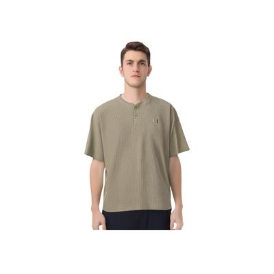 Waffel-Henley-Logo-Oversize-Kurzarm-T-Shirt Herren-T-Shirts Urban-Khaki 6007562-299
