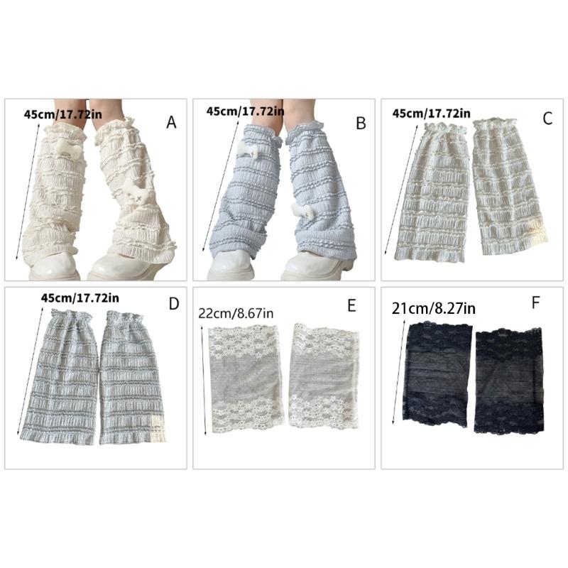 Japanese Tiered Ruffle Lace Leg Warmers for Women and Teens Knee Length Flared Leg Covers for Cosplay and Daily Wear