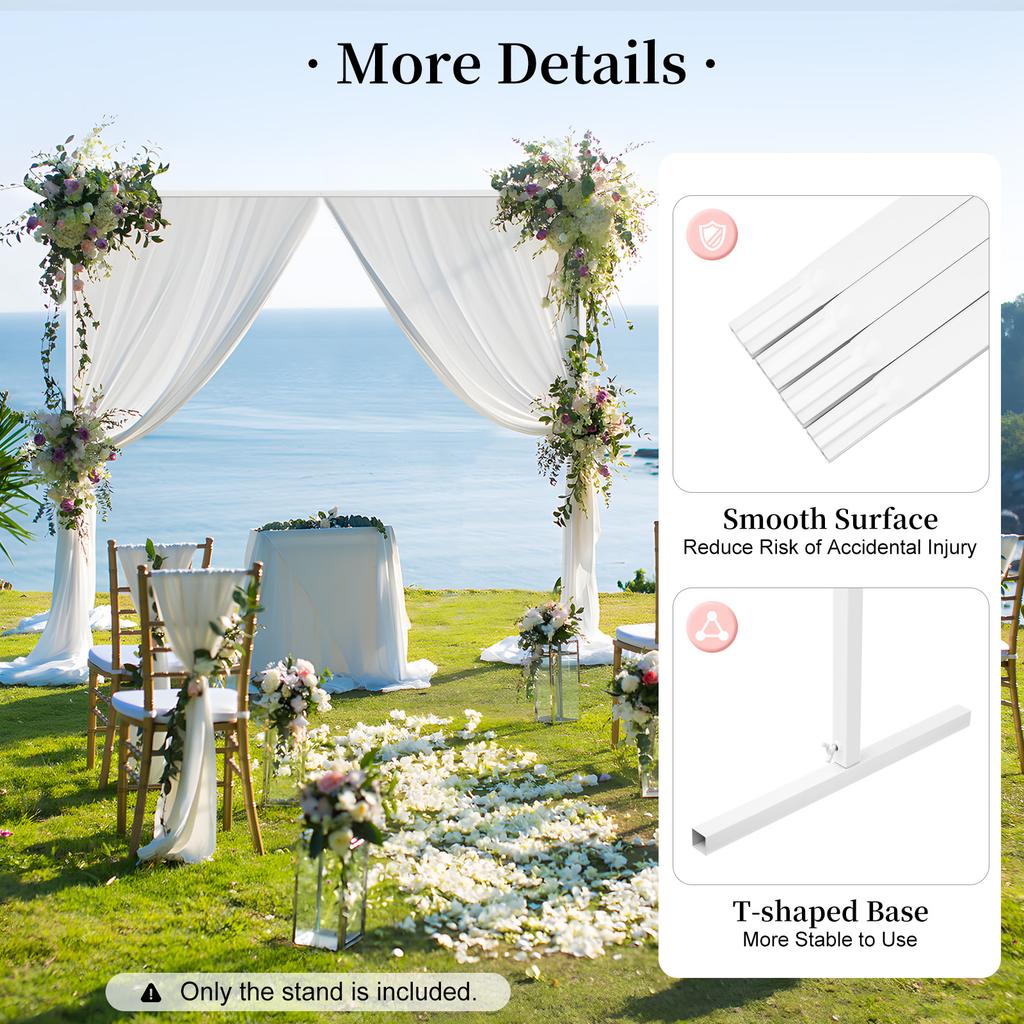 White Square Wedding Arch Stand Iron Adjustable Height for Party Backdrop Decor