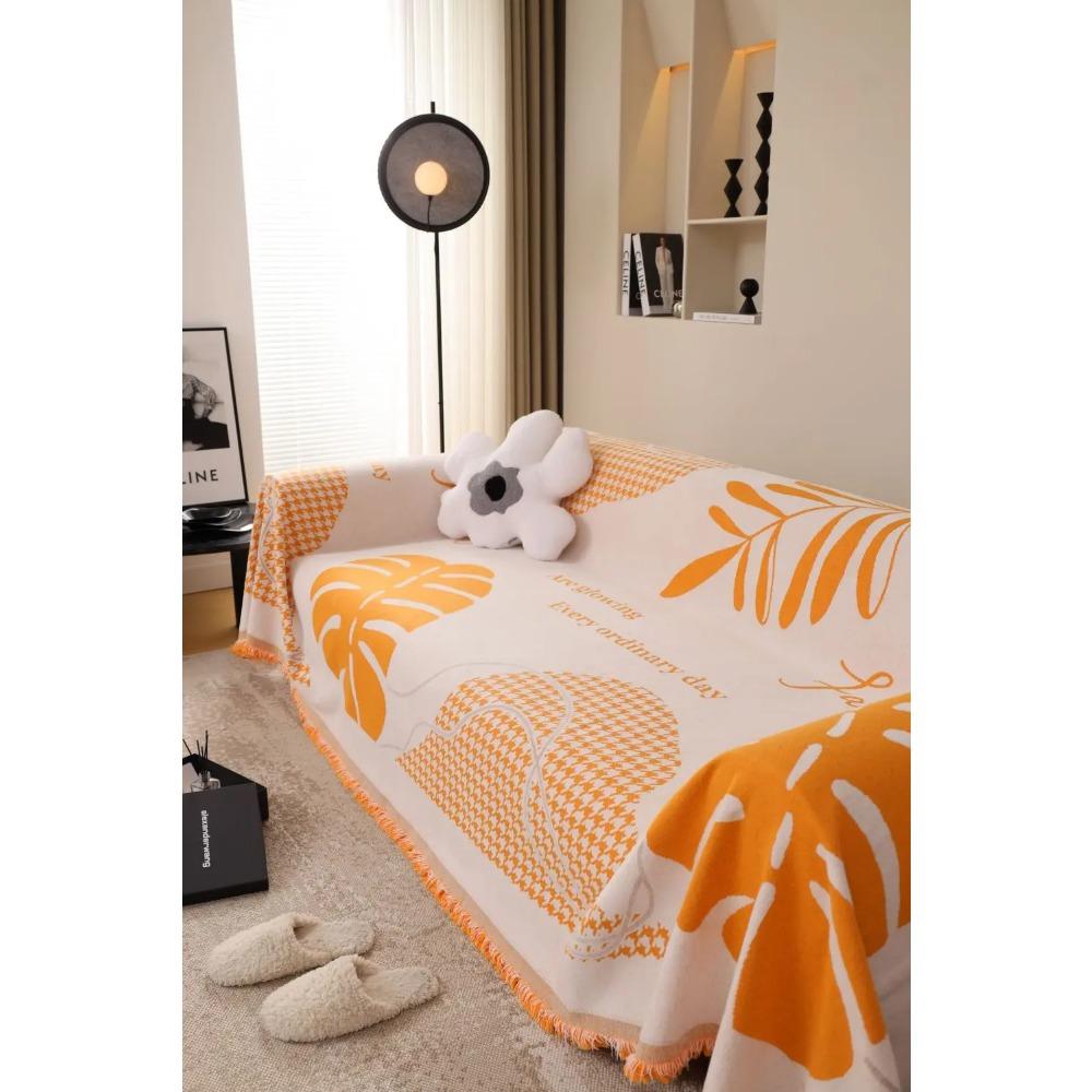 Large Leaf Sofa Cover Mat Throw Blanket Living Room Houndstooth Sofa Couple Position Modern Throw Camping Picnic Blanket