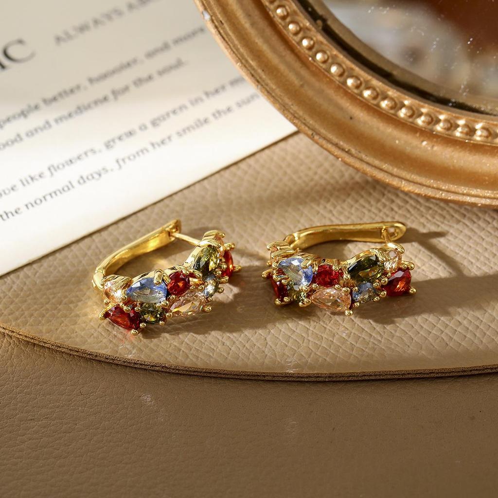 Seven-Color Zirconia U-Shaped Earrings: Luxury, Fashionable Design