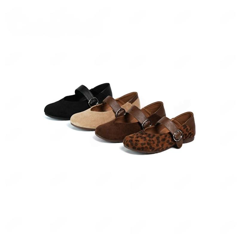 Retro Leopard Print Mary Jane Shoes Women's Autumn 2025 New French Light Mouth Single Shoes One Word with Flat Ballet Shoes