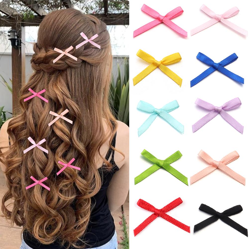 50Pcs/pack Color Ribbon Bows Fashion Small Size Satin Ribbon Bow DIY Handmade Crafts Hairpin Hair Grip for Party Home Decoration
