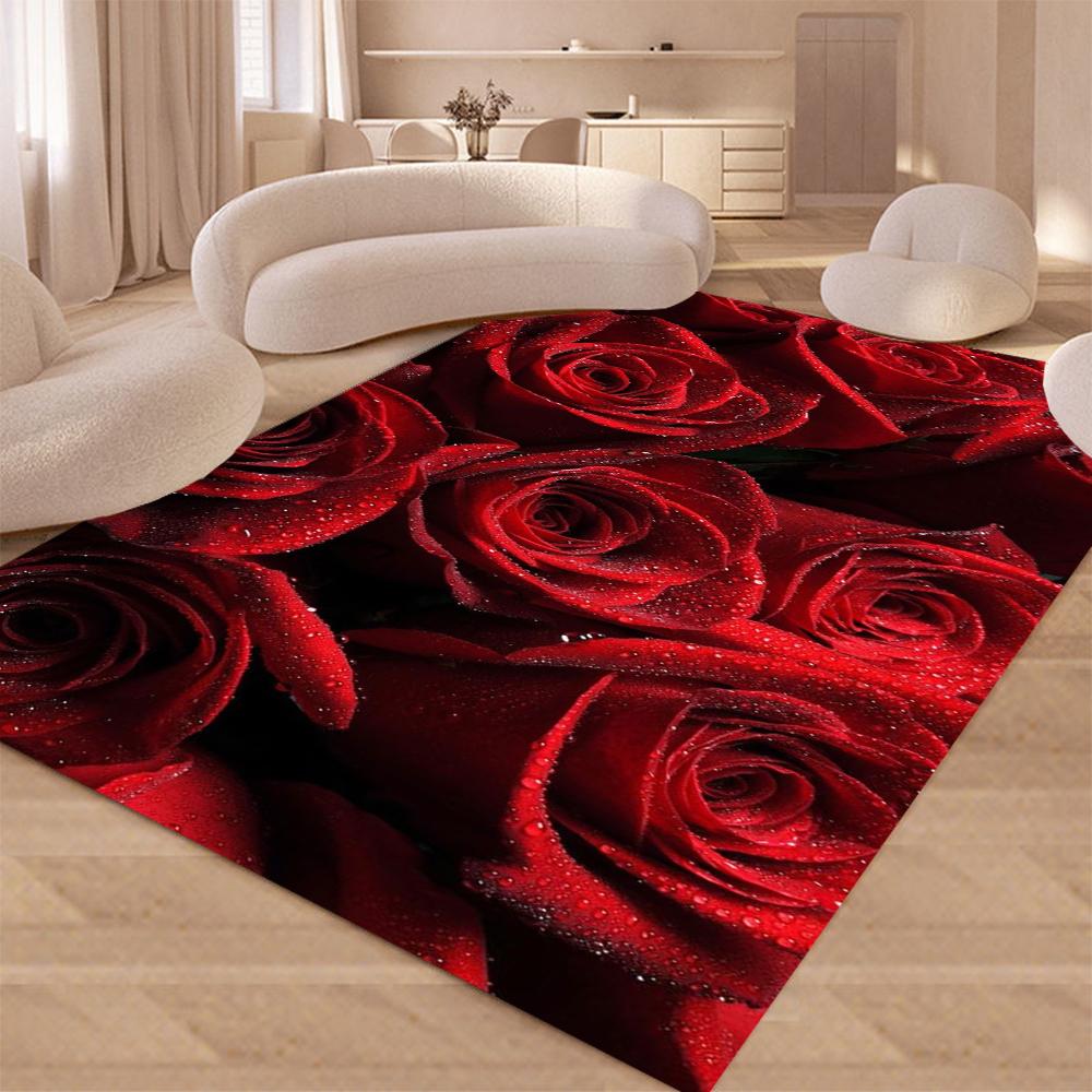 Blooming Rose Floral Living Room Area Rug Rose Rug for Girls Romantic Valentine Gift Flower Room Bedroom Home Decor Carpet