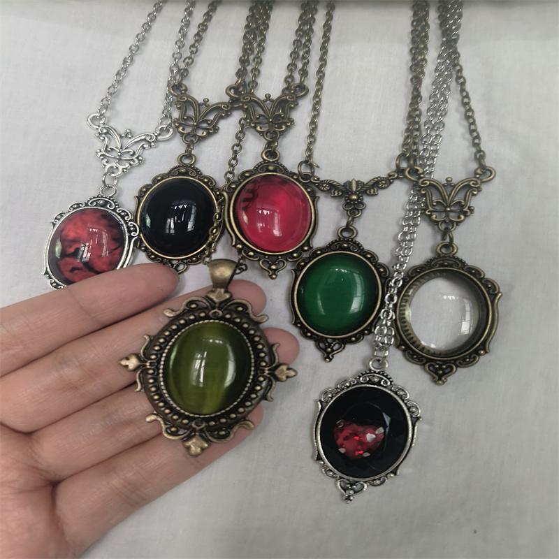 Vintage Grøn Kvarts Krystal Halskæde Imitation af Gammel Metal Halskæde Til Kvinder Vampire Præget Heks Smykke Accessories