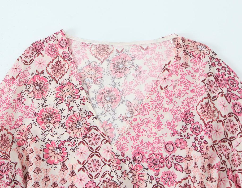 2025 Spring Women's European & American Casual Puff Sleeve Print Dress