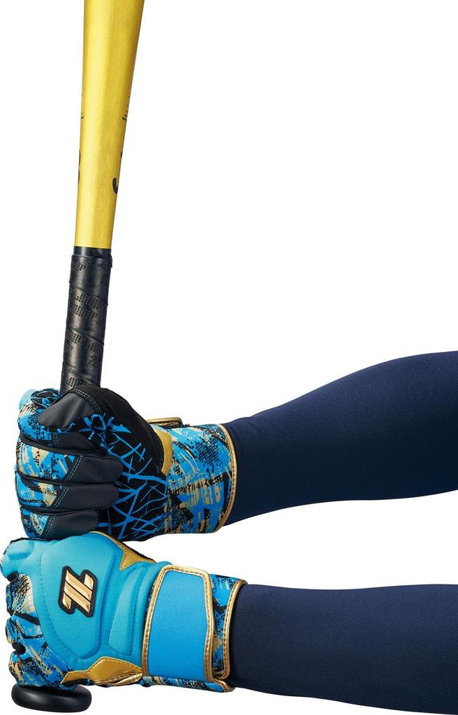 ZETT Baseball Batting GRAPHIC GRIP General Light Blue X Gold Size L Gloves, GLOVE, Ambidextrous, Use, (2282), (BG18523B)