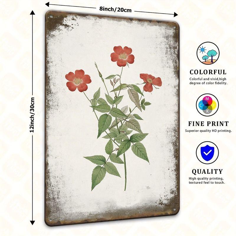 Vintage Metal Tin Sign Wall Art Floral Butterflies Decor for Home Living Room Kitchen