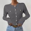 VONDA Women Autumn Round Neck Long Sleeve Pearl Button Cardigans