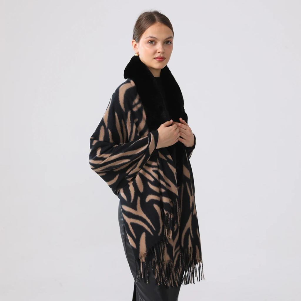 New Fur Collar Cashmere Shawl Shawl Scarf For Woman Warm Tassel Shawls Fashion Long Wraps Thicken Pashmina Zebra Print Scarves