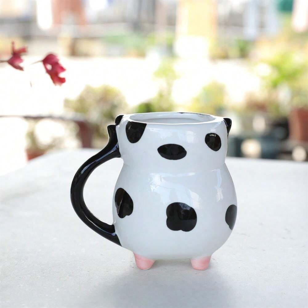 1pc Cute Cow Ceramic Mug, Handmade Large Capacity Milk Cup, Animal Themed Juice Cup, Birthday, Christmas, Valentine's Day Gift Back To School