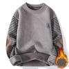 Men's Sweater Patckwork Round Neck Pullovers Fleece Lined Thick Warm Winter Knitwear Fashion Jumpers Men's Clothes