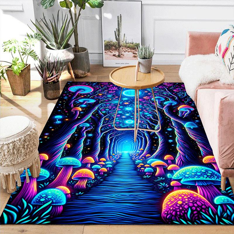 1pc Mushroom Forest Design Area Rug - Soft, Anti-Slip, and Durable Gaming Room Decor for Bedroom