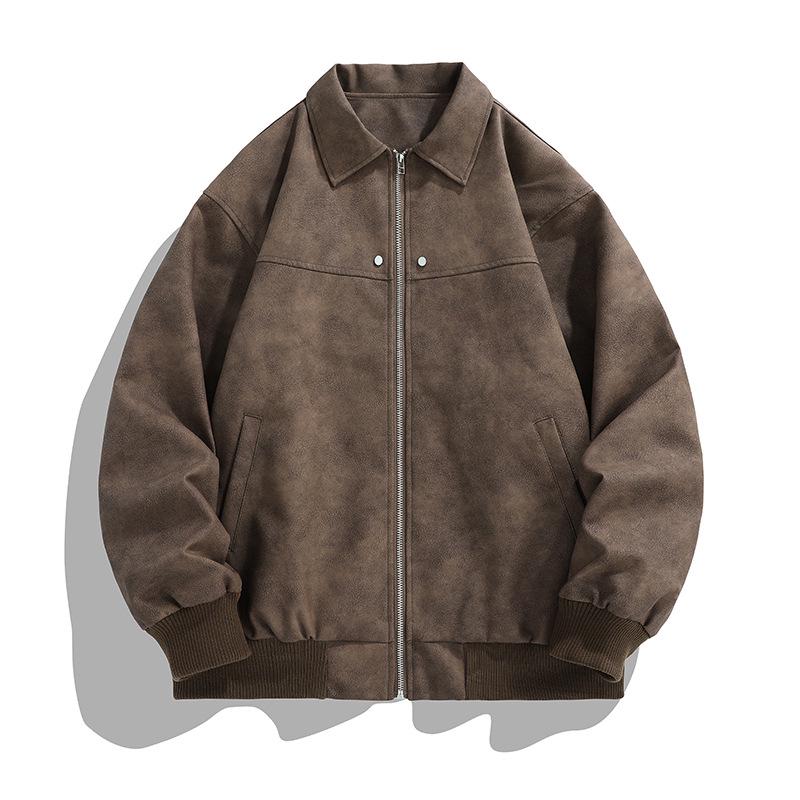 

Men s American Retro Turn-Down Collar Leather Jacket - Autumn/Winter Loose Fit Trendy Outerwear XXXL
