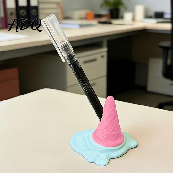 Novelty Gift for Students 3D Printed Melting Ice Cream Pen Holder Cone Desk Modern Ornament Stand Funny Desktop Organizer Decorative Figurine