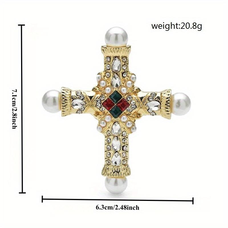 1pc Cross Pearl Brooch, Diamond-encrusted Fashion Vintage Baroque Style Personality Temperament Clothing Accessory