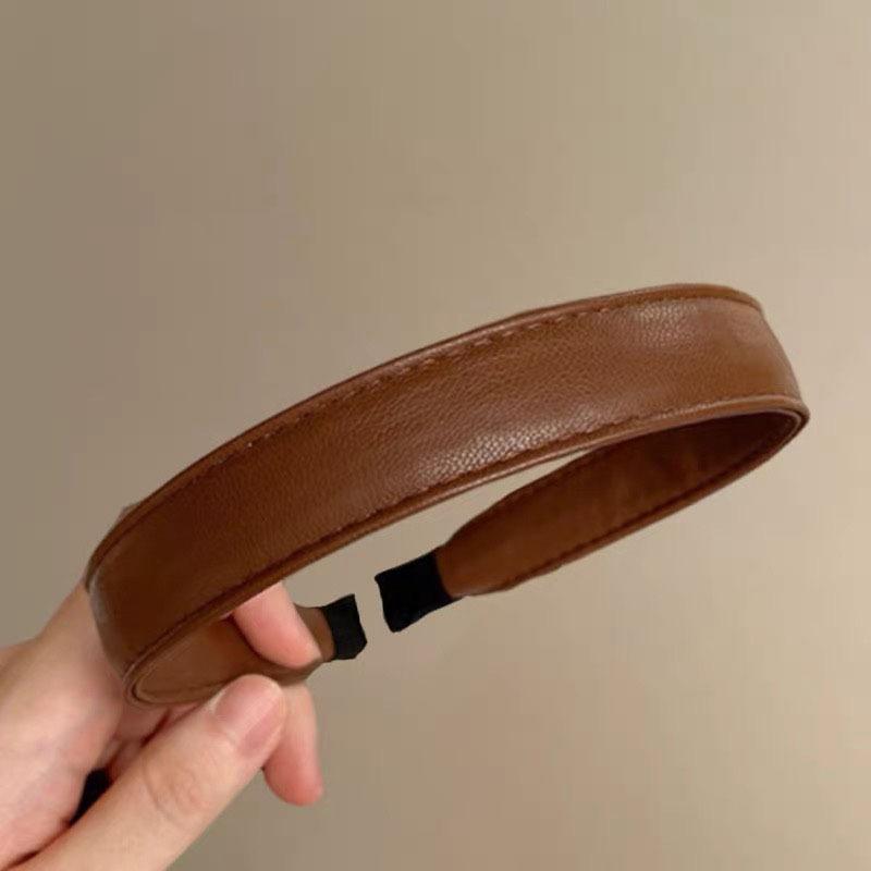 

Retro burgundy leather headband, high-end pressure-sensitive hairband, New Year pu leather Korean style travel headband