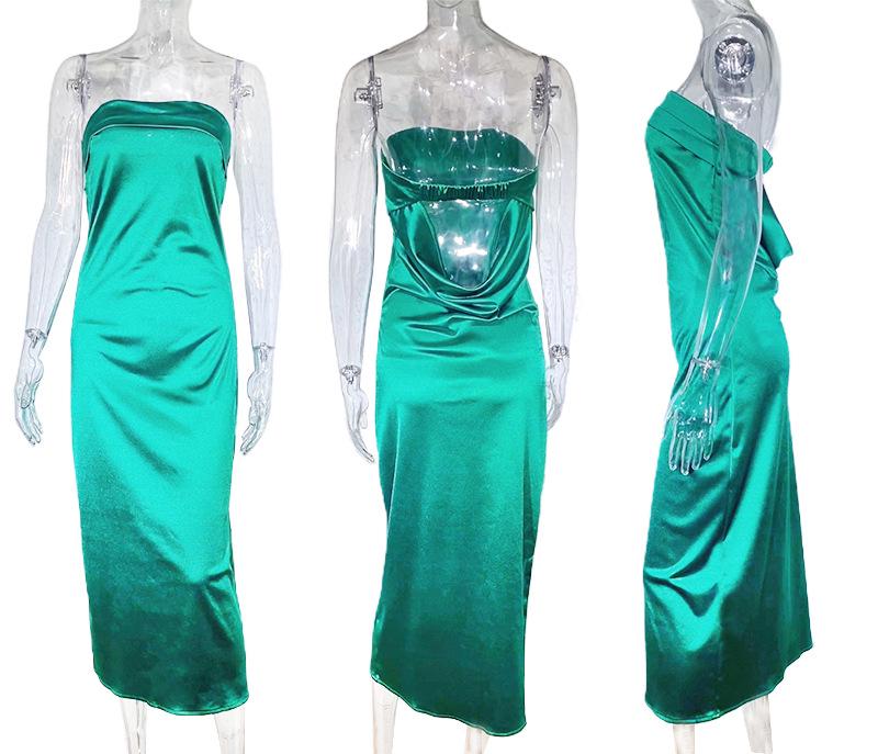 European & American 2025 Spring/Summer Satin Backless Tube Dress for Women.