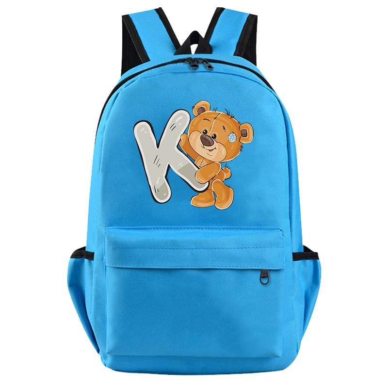 Little Bear 26 English Letters Backpack Teen School Bag for Girls Boy Backpack Bookbag for Kid Gifts Large Capacity Student Bag