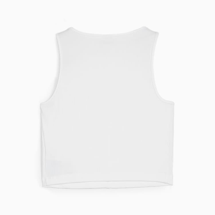 Puma Classics Ribbed Crop Top Solid Color Short Sleeve Round Neck Brand Logo Print Vest Women tops White 626625-02