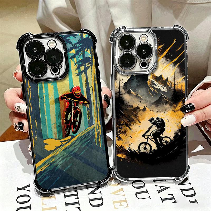 Mountain Bike Bicycle Soft Phone Case For iPhone 15 16 17 Air 14 Pro Max 16E Plus 13 12 Mini Plating Anti-Fall Fundas