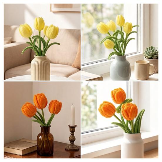 Twisting Stick Tulip Wool Flowers Never Wither Floral Arrangement Long-Lasting Keepsake Flower for Home Decor