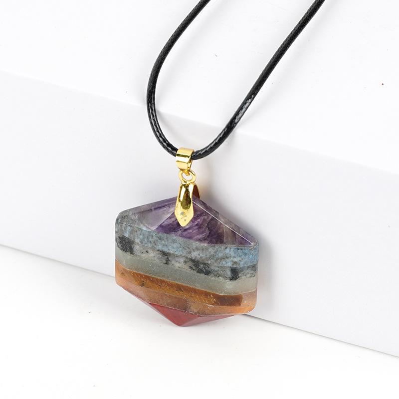 1pc Natural Healing Crystal Chakra Moon Stone Pendant Necklace For Women Amethyst Quartz Pentagram Necklace Women Jewelry